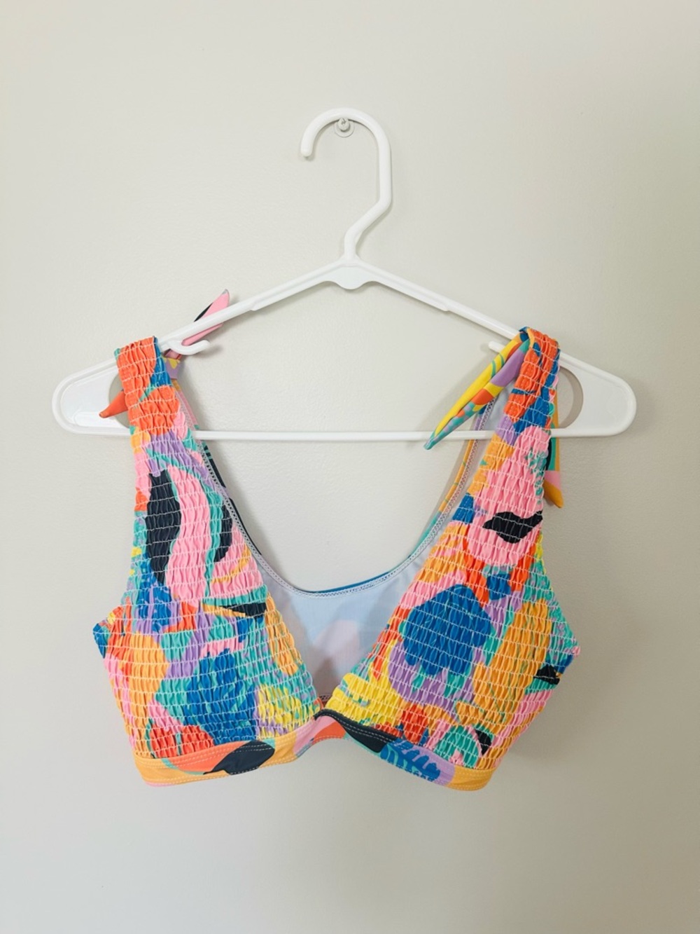 SHEIN Multicolor Smocked Bikini Top - Pink, Blue, Yellow, Orange